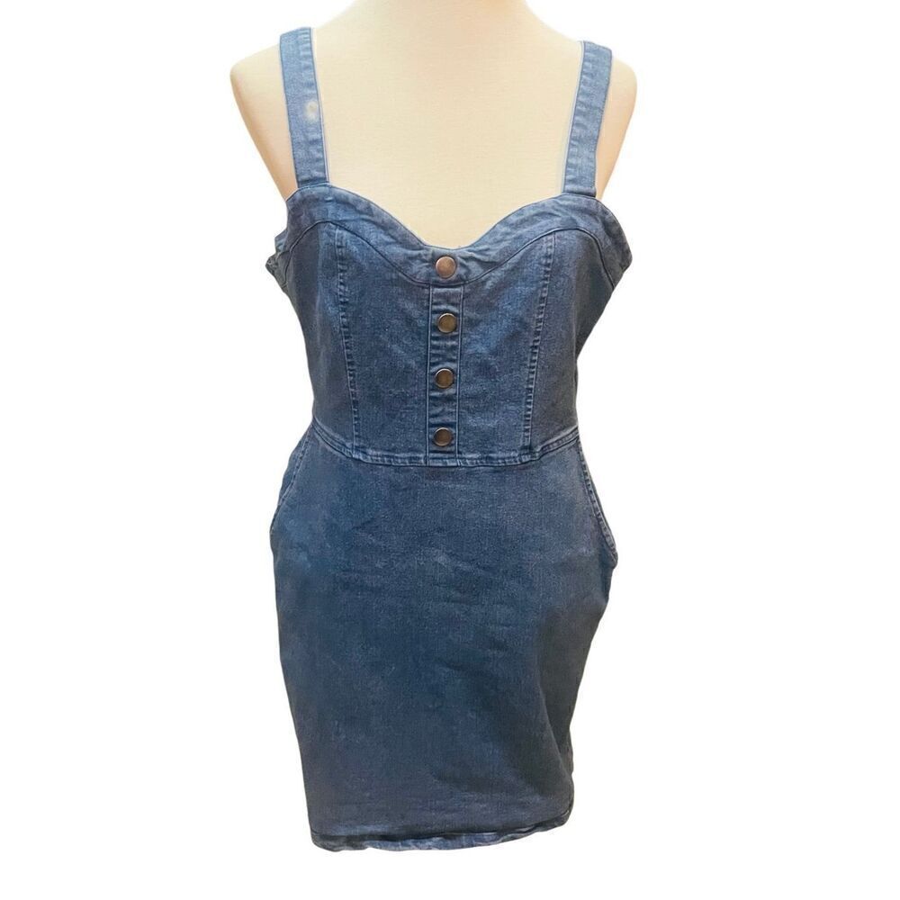 Rue 21 Sleeveless Overall Denim Dress Size Large - Picture 2 of 13